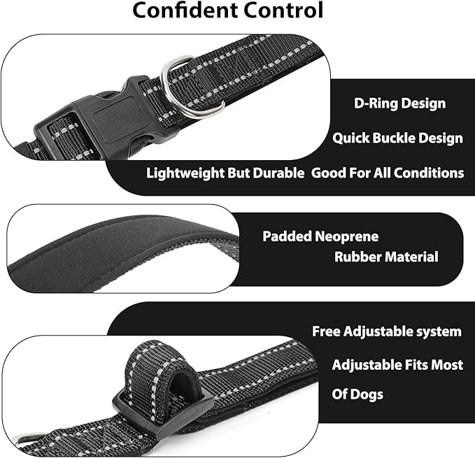 Reflective Dog Collar Padded with Soft Neoprene Breathable Quick Release Basic Dog Collars for Puppy Small Dogs Girl Boy Black