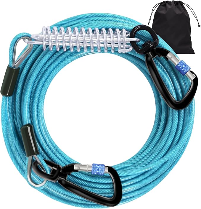 Snagle Paw Dog Tie Out Cable 30FT-1000LBS Break Strength,Heavy Duty Dog Leads for Yard with Shock Absorbing Spring & Swivel Hook,Long Leash Cable for Outdoor Tethering,Dog Line for Small Large Dogs