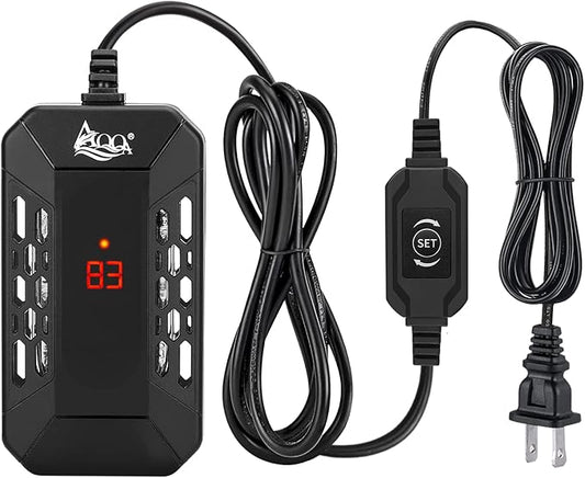 AQQA Aquarium Submersible Heater for Fish Tank,LED Temperature Display and Built-in Thermometer,External Controller Temperature Control Range 59℉-93℉,Safety Control Protects 100W