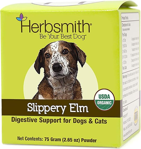 Herbsmith Organic Slippery Elm - Digestive Aid for Dogs and Cats - Constipation and Diarrhea Relief for Dogs and Cats - Megaesophagus Dog Aid- 75g