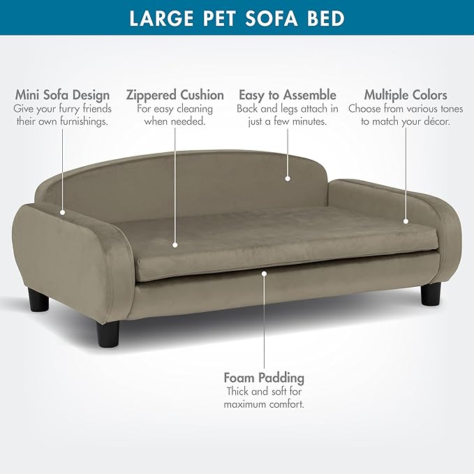Paws & Purrs Multi-Cat Sofa Bed – 41.5″ Wide Elevated Pet Couch with 3″ Foam Mattress, Removable Machine-Washable Cover – Stylish Indoor Pet Furniture for Two or More Cats and Dogs, Ash
