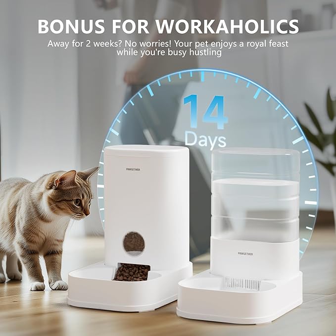 PAWGETHER® 2 Pack Gravity Cat Feeder and Water Dispenser 1 Gallon/3.5L Automatic Cat and Dog Feeder and Waterer with Pet Food Bowl for Puppy Kitten