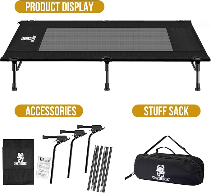 ONETIGRIS Elevated Dog Bed, Outdoor Dog Cod Large Raised Dogs Bed with Chew Proof Mesh, No-Slip Portable Dogs Cot Bed for Indoor & Outdoor Portable