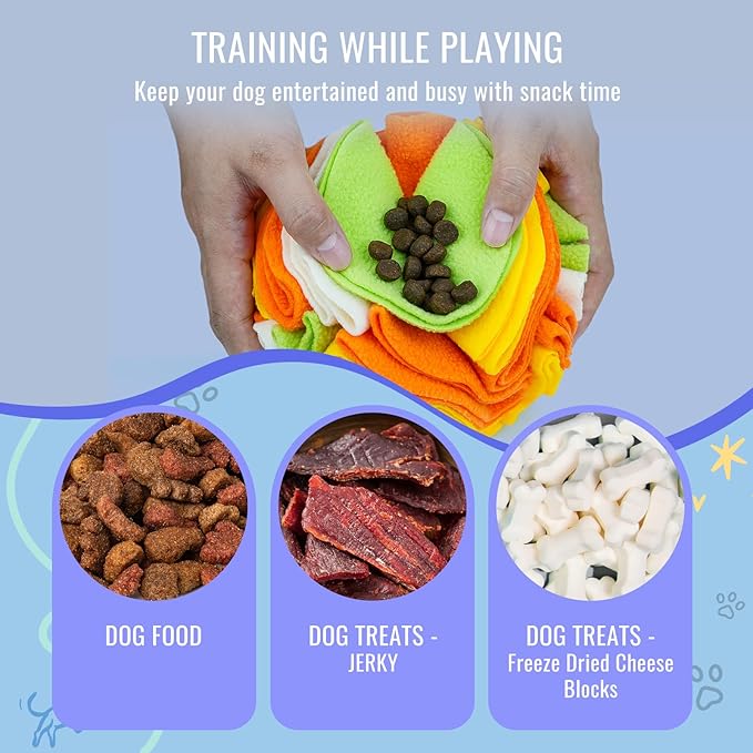 Pet Snuffle Ball, Puzzle Sniffing Interactive Dog Ball for Blind Dogs Training Stress Relief Dog Enrichment Toys Treat Machine Washable (15cm, Tropical Fruit)