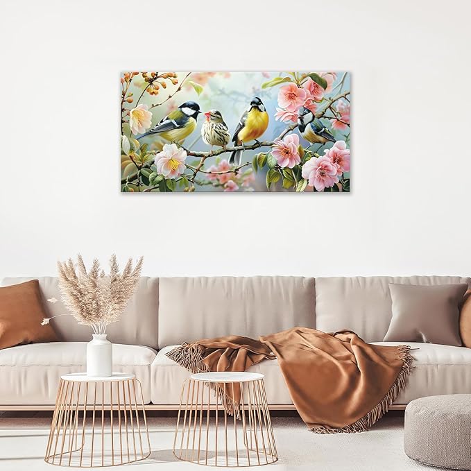 Large Birds Wall Art for Living Room Spring Flower Nature Art Big Space Size Framed Bedroom Office Canvas Prints Pictures Painting Artwork Office Bedroom Home Decor 60"x30"