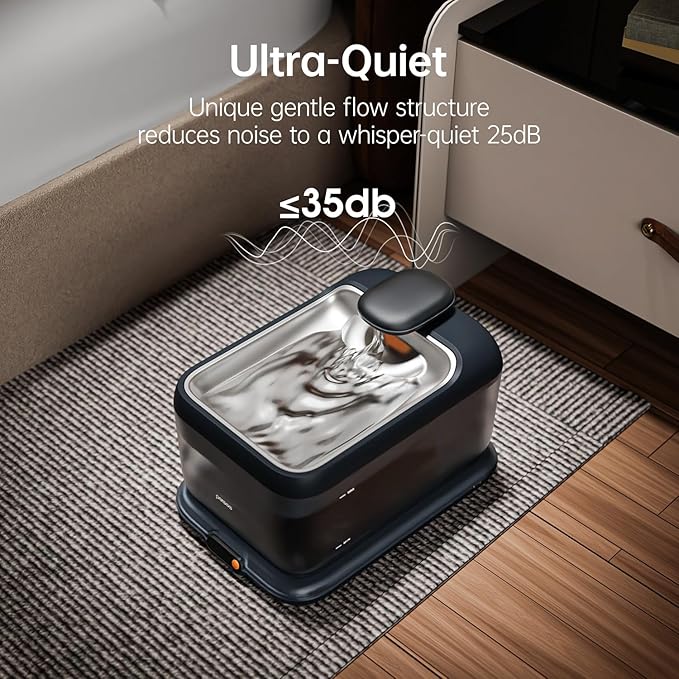 Thermostatic Automatic Pet Water Fountain, Cordless Pet Water Dispenser, Automatic Heating, 4.5L with Stainless Steel Tray for Cats Dogs Multiple Pets Indoor, S7 Plus Grey