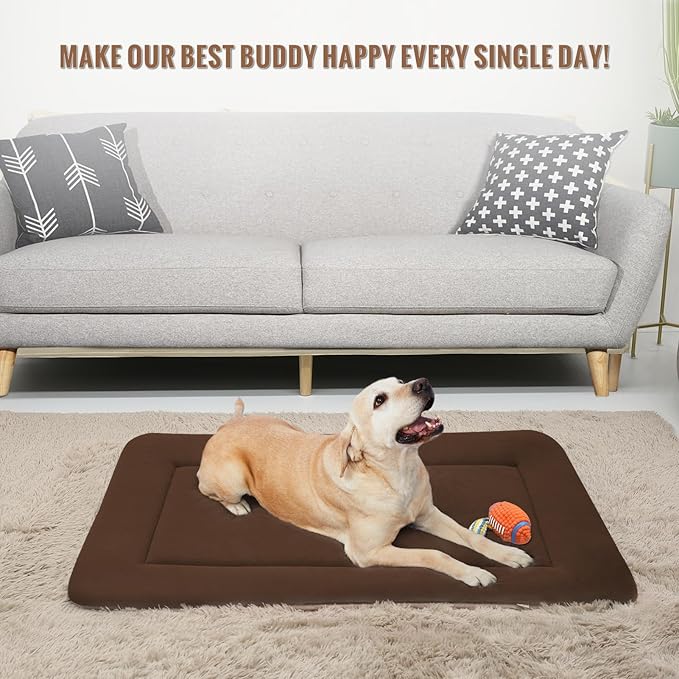 Magic Dog Bed Soft Crate Pad Mat for Medium/Large Dogs, 36 Inches Machine Washable Pet Bed Kennel Pad With Non-Slip Bottom, Dark Coffee