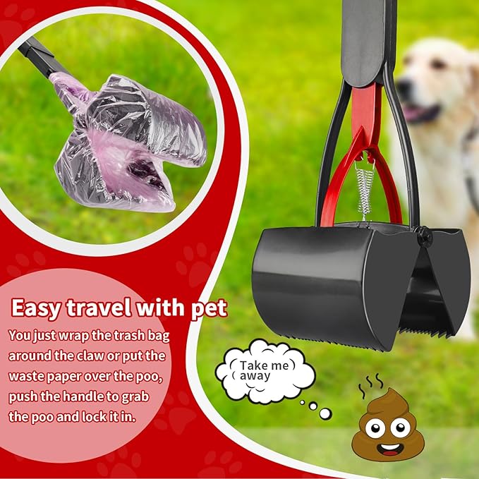 UPSKY 32'' Pooper Scooper for Large Small Dogs, Long Handle Dog Poop Scooper with Waste Bags, Portable Dog Poop Pick Up Tool, Folding Poop Scoop for Yard, Grass, Dirt, Gravel
