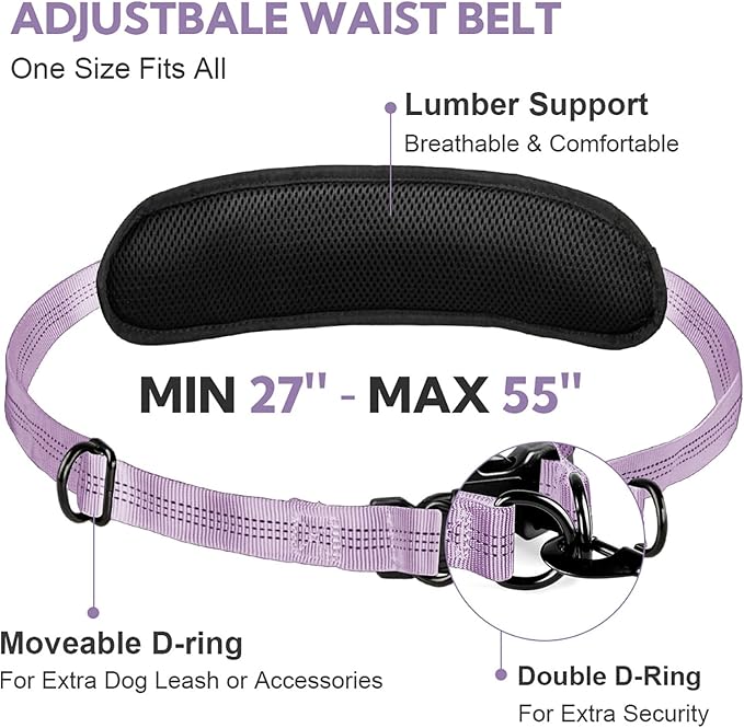 Hands Free Dog Leash with Pouch, Double Leash for Two Dogs, Retractable Bungee with Double Padded Handles, Dog Waist Leash for Dog Walking, Running Leash for Dogs, Dog Walking Accessories