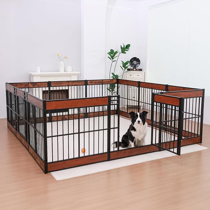 Dog Playpen, 31.5" Height Dog Pen Indoor, Heavy Duty, Safe and Sturdy, Furniture Style Puppy Pen (12 Panels (31.5" High), Rustic Brown)