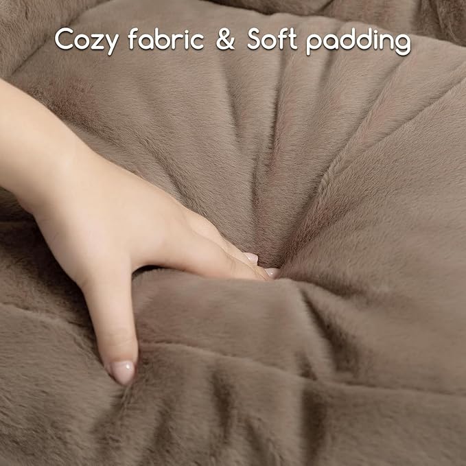 Hollypet Fluffy Plush Dog Cat Pet Couch Soft Calming Sofa Bed for Medium Small Cats and Dogs, Gray, 28"x21"x10"