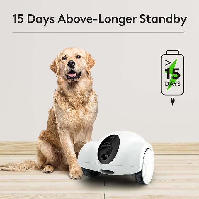 Pet Cameras with Phone App 15 Days Long Standby Pet Robot for Dog Treat Dispenser Feeder 1080P Full HD Dog Robot Camera 360°Move Freely 2-Way Audio (2.4G WiFi ONLY, No Bluetooth)