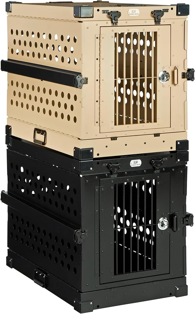 Heavy Duty Fully Collapsible Powder-Coated Aluminum Dog Crate - Medium (Black)