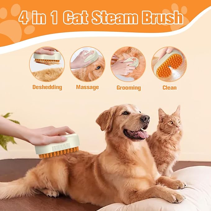 Steam Brush for Cats Dogs,Cat Steam Brushes for indoor Cats,3 in 1 Steam Cat Brush for Shedding,Silicone Pet Spray Hair Removal Comb for Massage,Combing,Rechargeable Dog Brushes for GroomingYellow