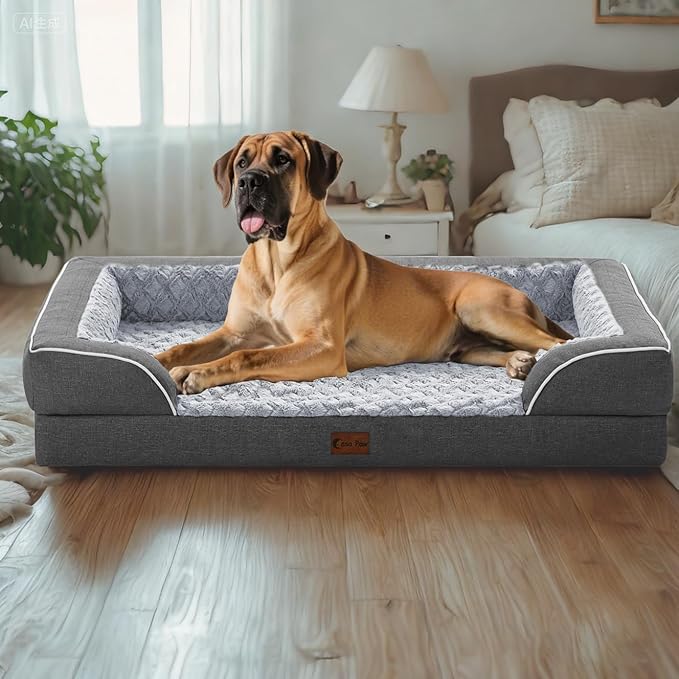 Orthopedic Waterproof Dogs Bed for Extra Large Dogs, Memory Foam XL Dog Beds with Sides, Egg-Crate Foam and Non-Slip Bottom Jumbo Dog Couch Bed with Washable Removable Cover(Jumbo,Dark Grey)