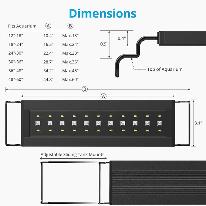 NICREW C10 24/7 LED Aquarium Light for Plants, 36-48 Inches, Full Spectrum Fish Tank Light with Timer, Brightness Adjustable