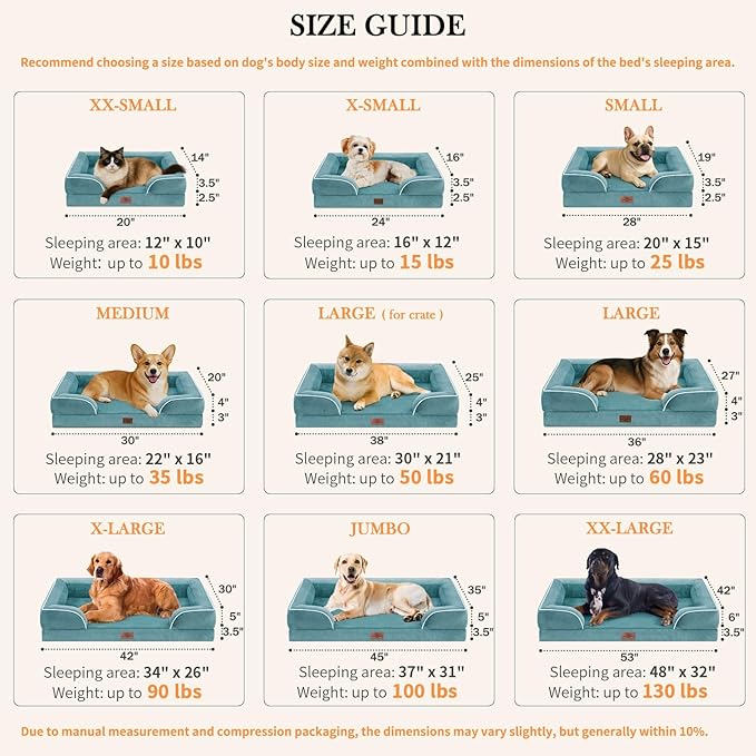 Comfort Expression Jumbo Breed Dog Bed, Orthopedic Beds for Extra Large Dogs, Waterproof Dog Bed, PV Washable Dogs Sofa Beds with Removable Cover & Non-Slip Bottom(Jumbo,Washed Blue)