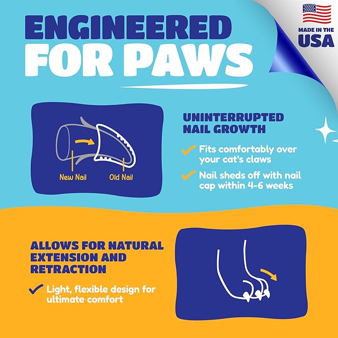 Soft Claws Nail Caps for Cats Made in USA - 40 Cat Claw Caps for 4-6 Weeks of Protection - Long-Lasting Cat Scratch Deterrent for Furniture - Holiday (Silver & Gold Sparkle), Large
