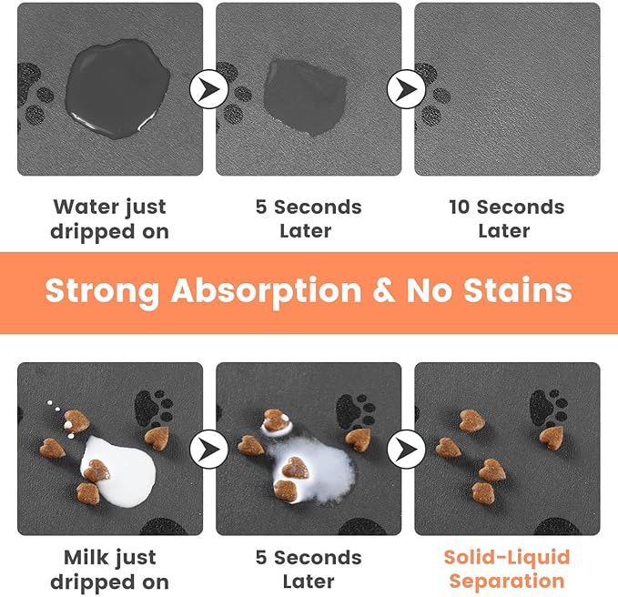 Pet Feeding Mat-Absorbent Pet Placemat for Food and Water Bowl, with Waterproof Rubber Backing, Quick Dry Water Dispenser Mat for Dog and Cat (17"x27", Bones)