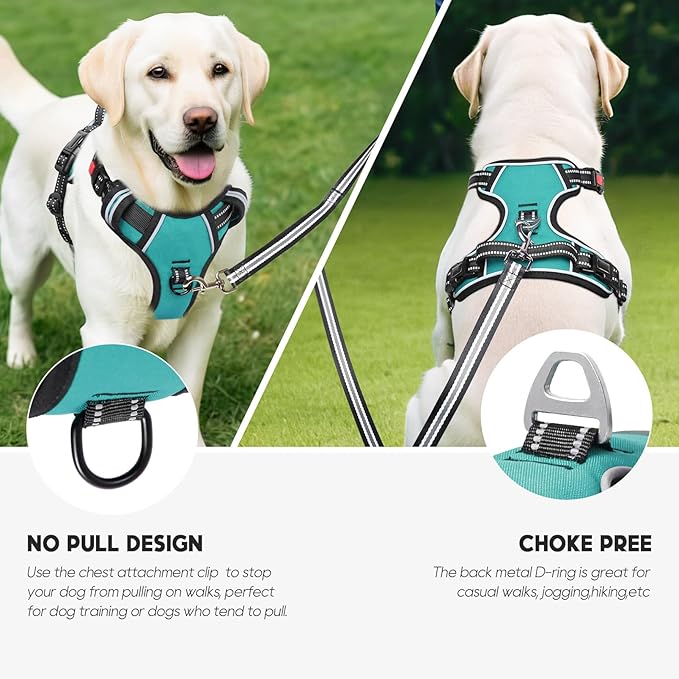 Timos No Pull Dog Harness,NO Need Go Over Dogs Head 3 Snap Buckles Reflective Oxford No Choke Puppy Harness with Front & Back 2 Metal Leash Clips Soft Padded Vest Harnesses for Small Medium Large Dogs
