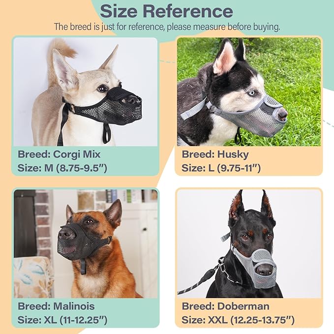 LUCKYPAW Dog Muzzle for Large Medium Small Dogs, Patented Mesh Muzzle to Prevent Biting Chewing Eating, Soft Mouth Guard with Front Opening Design for Drinking Panting (Black, XXL)