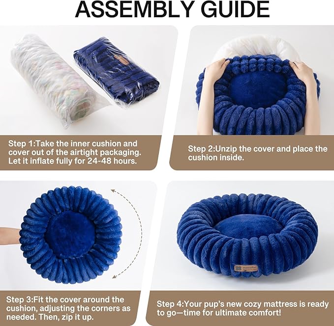 MEWOOFUN Donut Dog Beds for Small Dog, Calming Bed Round Cute Puppy Bed with Non-Slip Bottom, Fluffy Washable Pet Bed for Puppy and Kitten (Navy Blue, M (30x30x8))