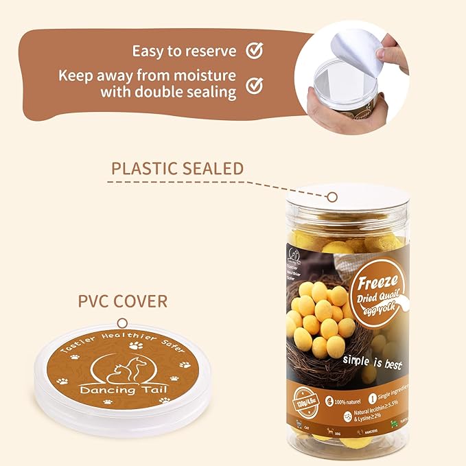 Freeze Dried Cat and Dog Treats, Limited Ingredient Quail Egg Yolk Healthy Tasty Snacks for Training (4.6 Ounce)