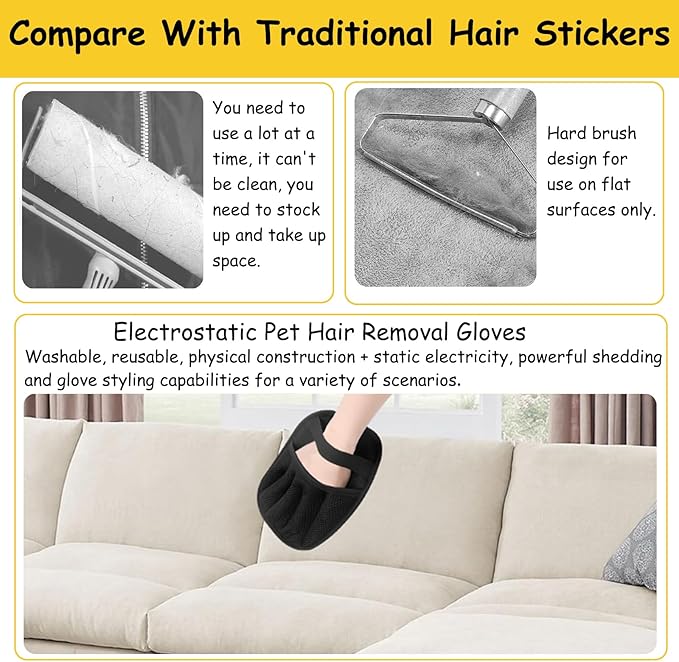 Vingtank 2Pcs Pet Hair Remover Glove, 2025 Upgraded Pet Hair Remover Electrostatic Gloves Reusable Cat & Dog Hair Removal Tool for Couch, Furniture, Carpet, Car Seat