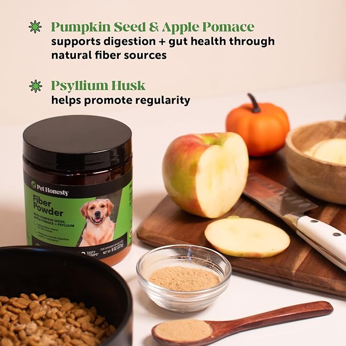 Pumpkin Fiber Powder Supplement for Dogs - All Natural Dog Probiotic with Psyllium Husk, Pumpkin Seeds and Apple Pectin for Healthy Digestion (90 Scoops)