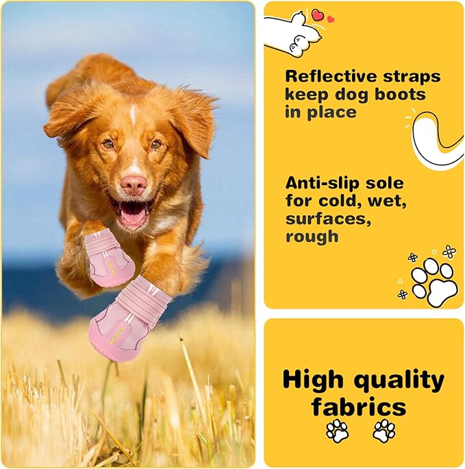 Hcpet Dog Shoes, Dog Boots for Large Dogs, Breathable Dog Booties Paw Protector for Summer Hot Pavement, Winter Snowy Day, Outdoor Walking, Indoor Hardfloors Anti Slip Sole Pink Size 7