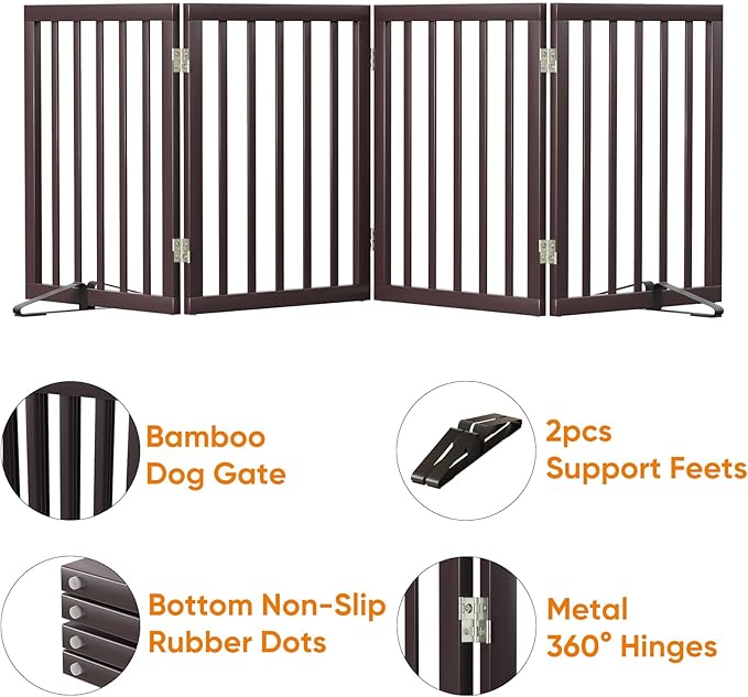 Freestanding Dog Gate Folding Brown Dog Gates for The House Doorways Stairs Pet Gates for Dogs, Doogie Puppy Fence Gate