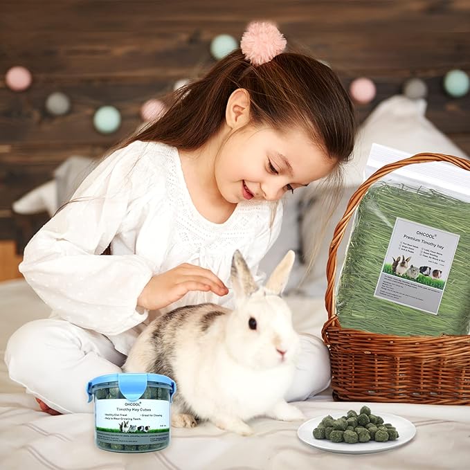 Timothy Hay Cubes 40 oz (4 * 10 oz) with Small Size - Timothy Grass Pellets for Tortoises Rabbits Guinea Pig Chinchilla