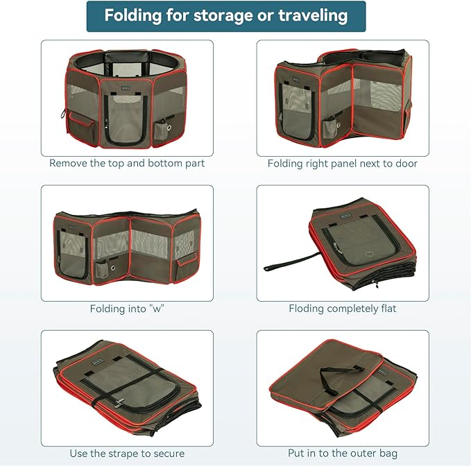 Petsfit Portable Dog Playpen 36" Portable Pet Play Pens for Small Medium Dogs, Puppy Playpen Indoor/Outdoor with Carring Case, Removable Zipper Top and Bottom,Medium (36"x36"x21")