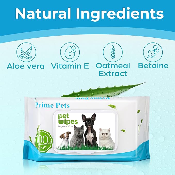 PrimePets Dog Grooming Wipes, 600 Count, 6x8 Inch Deodorizing Wipes for Dogs & Cats, 100% Fragrance Free, Natural Pet Wipes for Cleaning Face Bum Eyes Ears Paws Teeth, Dog Wipes