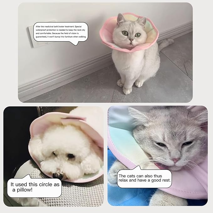 Touchdog Foldable Dog Cone Collar for Cats & Dogs - Adjustable Soft Recovery Collar with Waterproof PU Coating, Lightweight Design, 24.5cm/9.6in Wide Barrier (Blue Gradient Color, M)