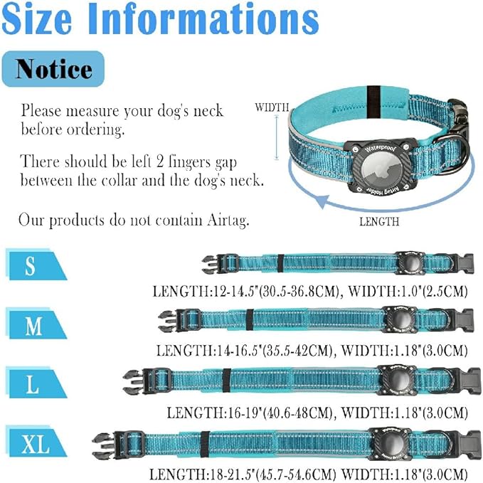 Upgraded AirTag Dog Collar, IP68 Waterproof Dog Collar with Apple Air Tag Holder, Reflective Adjustable Heavy Duty Dog Collars with Soft Padded for Small, Medium and Large Dogs,Blue, L