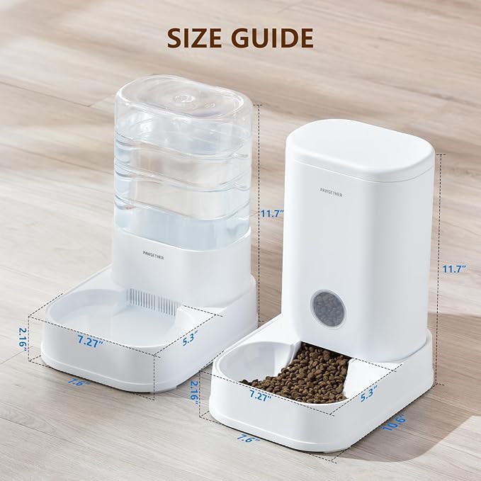 PAWGETHER® 2 Pack Gravity Cat Feeder and Water Dispenser 1 Gallon/3.5L Automatic Cat and Dog Feeder and Waterer with Pet Food Bowl for Puppy Kitten