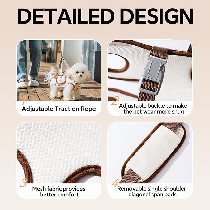 Portable Breathable Pet Carrier Sling & Backpack for Dogs & Cats, Adjustable Full-Body Harness with Traction Leash, Crossbody & Car-Friendly (Small)