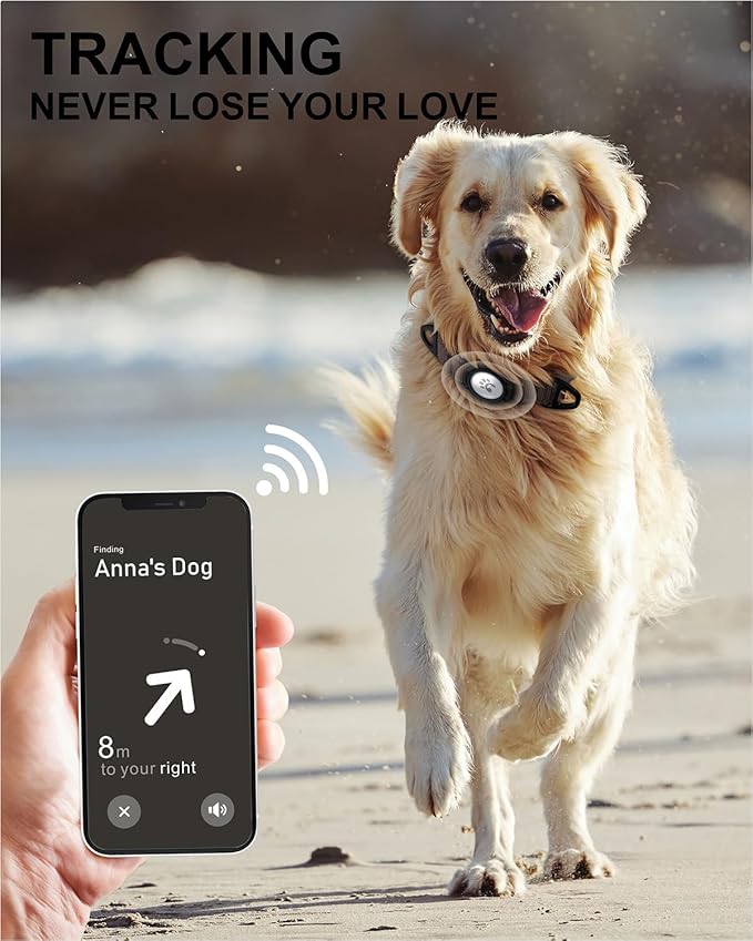 TagME Airtag Dog Collar,Waterproof Reflective Pet Collar with Airtag Holder,Soft Padded and Double D-Rings for Large Dogs,Brown