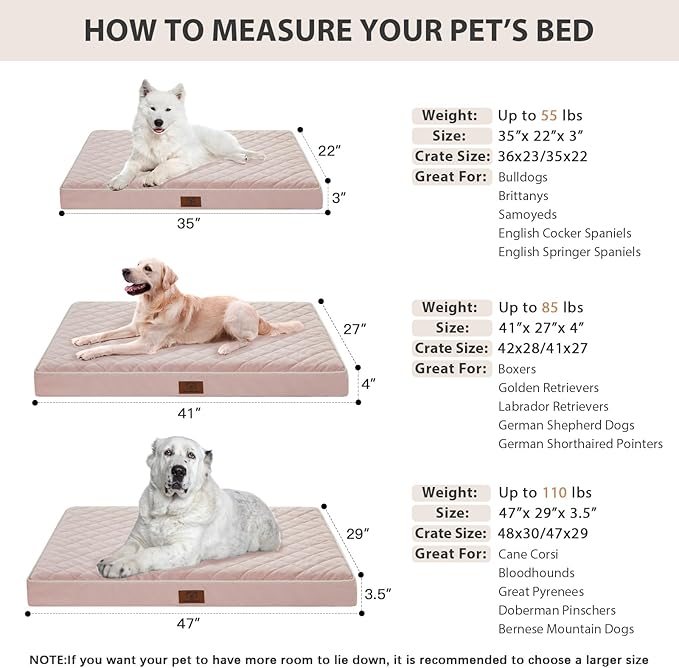 WNPETHOME Orthopedic XL Dog Bed for Crate, Waterproof Extra Large Dogs Bed with Removable Washable Cover, Multi-Needle Quilting Dogs Crate Bed