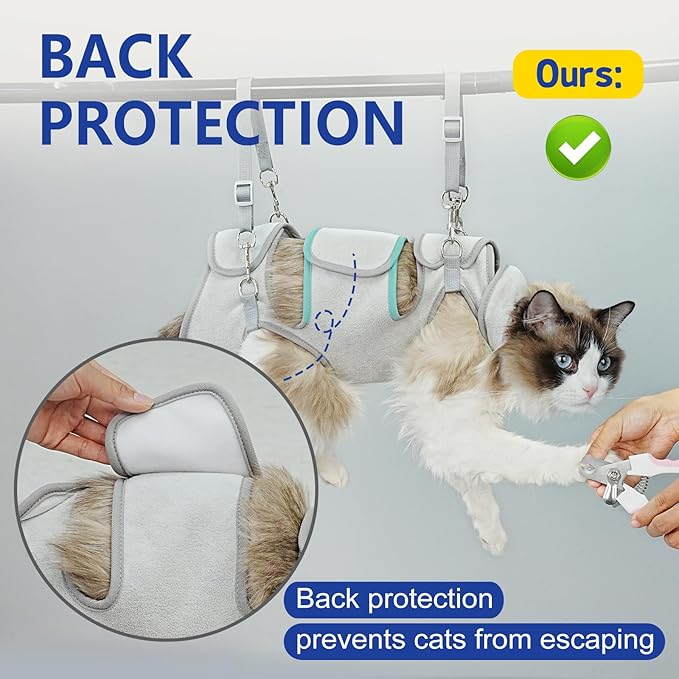 Supet Cat Grooming Hammock, Self-Adherent Cat Wrap for Cutting Nails, Anti-Escape Calming Wrap for Medicine, Nail Clipping, Teeth Brushing, Ear Cleaning