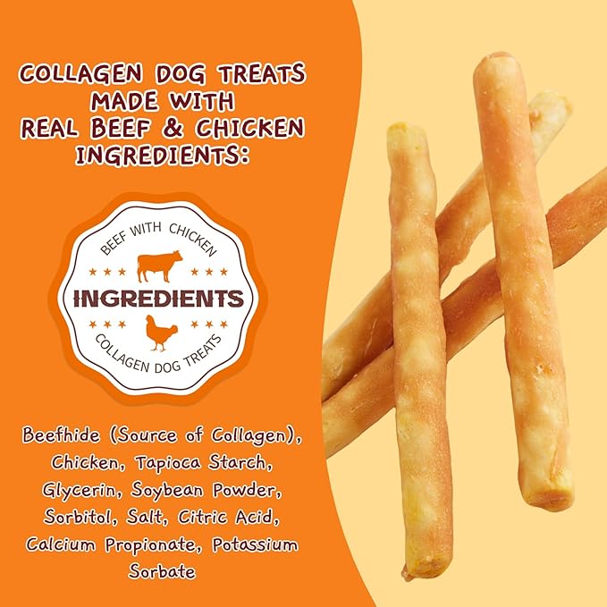 Jungle Calling Dog Treats, Chicken Beef Collagen Sticks, Chew Bones Treat for Small Medium Breed Moderate Chewers, Bully Stick, Long Lasting High Protein Easy to Digest, 5 Inch 10.6 oz