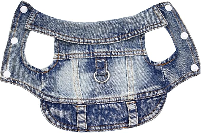 Puppy Clothes for Small Dogs Boy,Classic Western Denim Dog Coat,Dog Jeans Jacket with Leash D-Ring,Pet Cat Costumes,Cooling Harness Vest for Walking (Blue, Small)