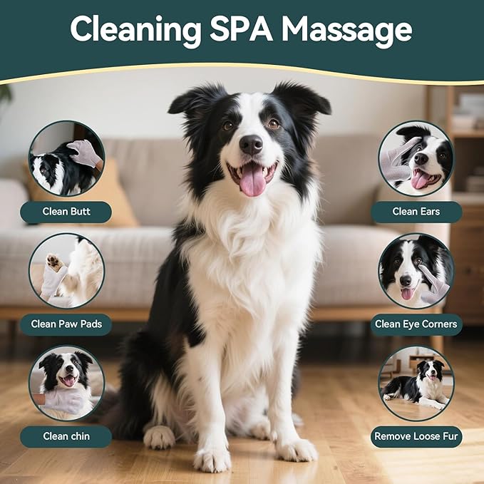 WLP Cleaning & Deodorizing Glove Bath Wipes for Dogs and Cats, Hypoallergenic Nourish Fur Aloe Extract Jojoba Oil Pet Grooming Wipes for Daily and Travel (12 PCS)