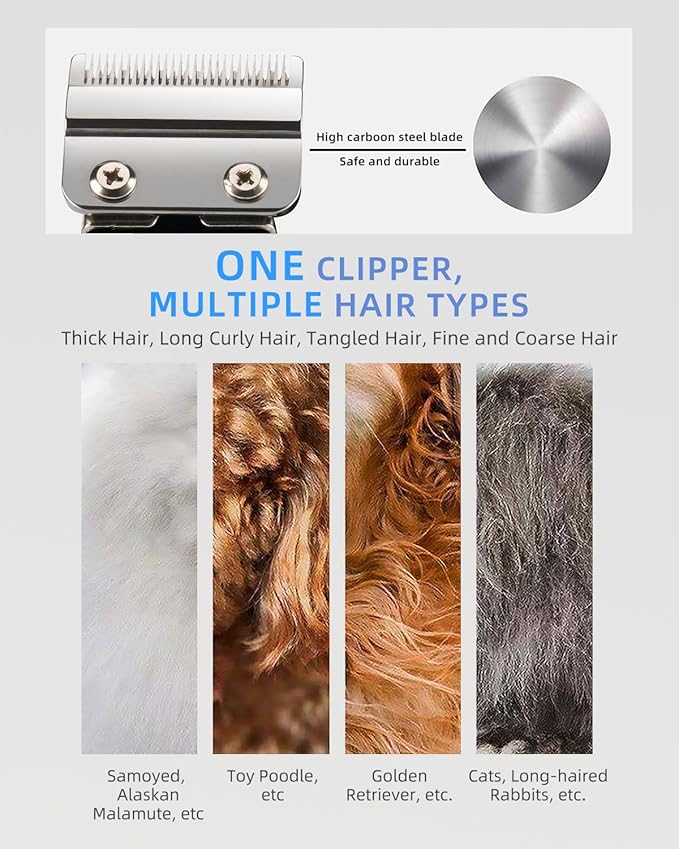 Professional Dog Grooming Clippers Kit, 24V High Power for Thick Coats, Quiet Dog Clippers with 10 Metal Guard Combs & Brush, Ideal Dog Hair Remover for Cats and Pets