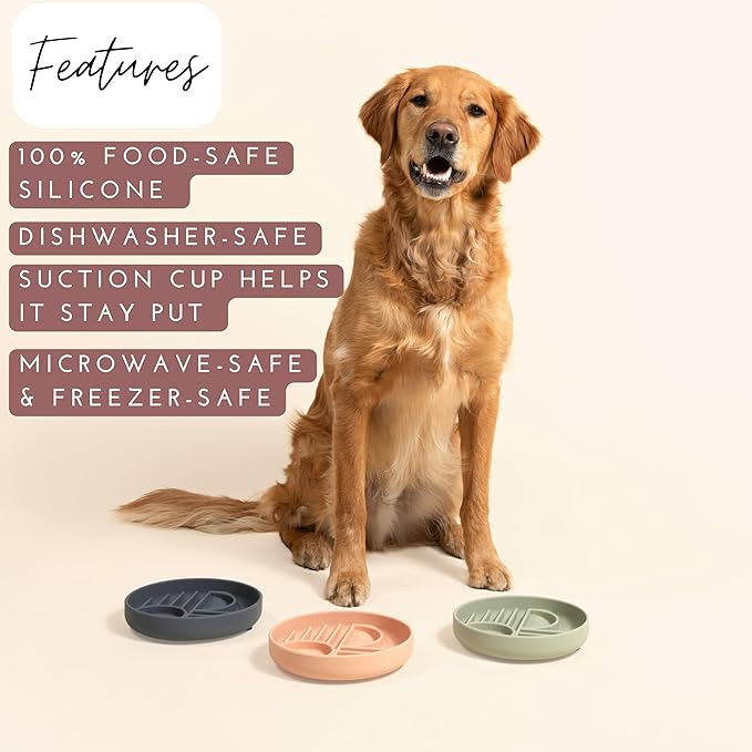 The Slowdown Bowl Silicone Slow Feeder for Dogs & Puppies, Slow Eating Modern Lick Mat Design Reduces Gulping, Fits 2 Cups 7.5” Across x 1.5” Tall, Mealtime Challenge, Medium-Sage