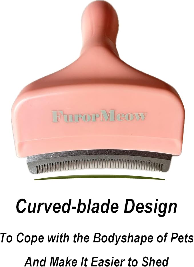 Pet Deshedding Tool with Curve Blade, Cat Grooming Brush, Tight V-shaped Teeth Shedding Comb for Cats and Dogs (Pink, Small)