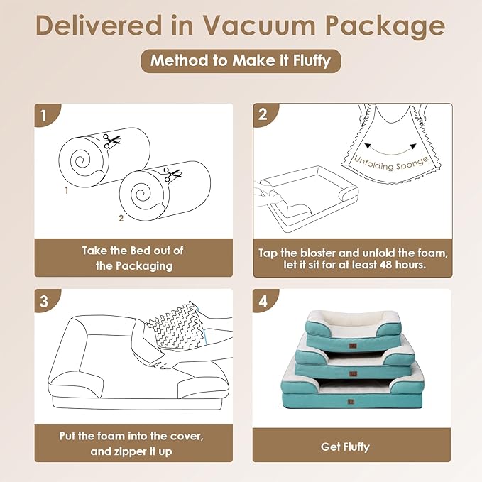 EHEYCIGA Orthopedic Dog Beds for Extra Large Dogs, Waterproof Memory Foam XXL Dog Bed with Sides, Non-Slip Bottom and Egg-Crate Foam Big Pet Couch Bed with Washable Removable Cover, Turquoise Blue