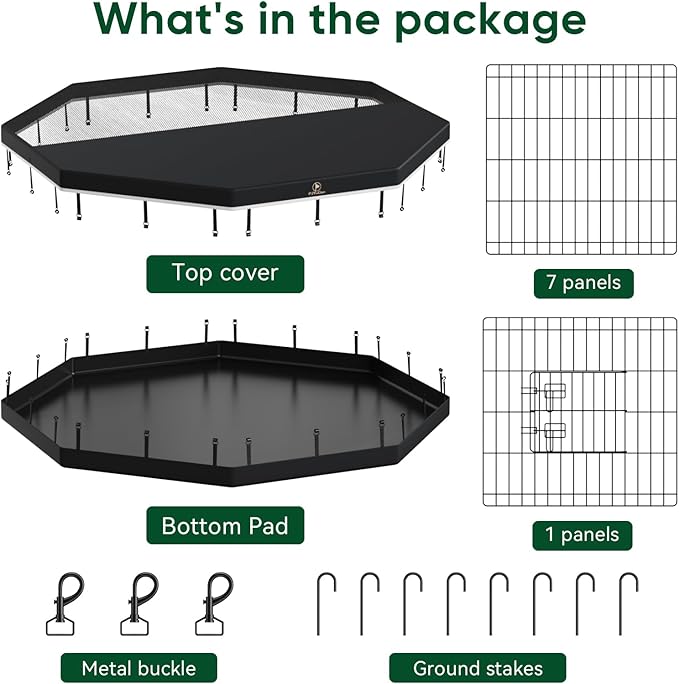 PJYuCien Dog Playpen, 8 Panels 36’’H Dog Pens Indoor with Bottom Pad and Top Cover, Metal Foldable Pet Puppy Exercise Fence Crate Kennel, Better for Medium Animals,Black