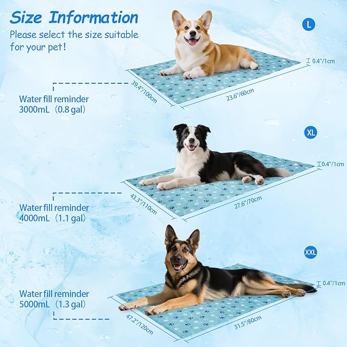 Ownpets Dog Cooling Mat, X-Large 43 x 27 Inch Thick and Waterproof Cooling Pad for Summer, Water-Filled Pet Mat for Large Dogs, Leakproof Design for Crate, Bed, Sofa, Floor and Car Seat